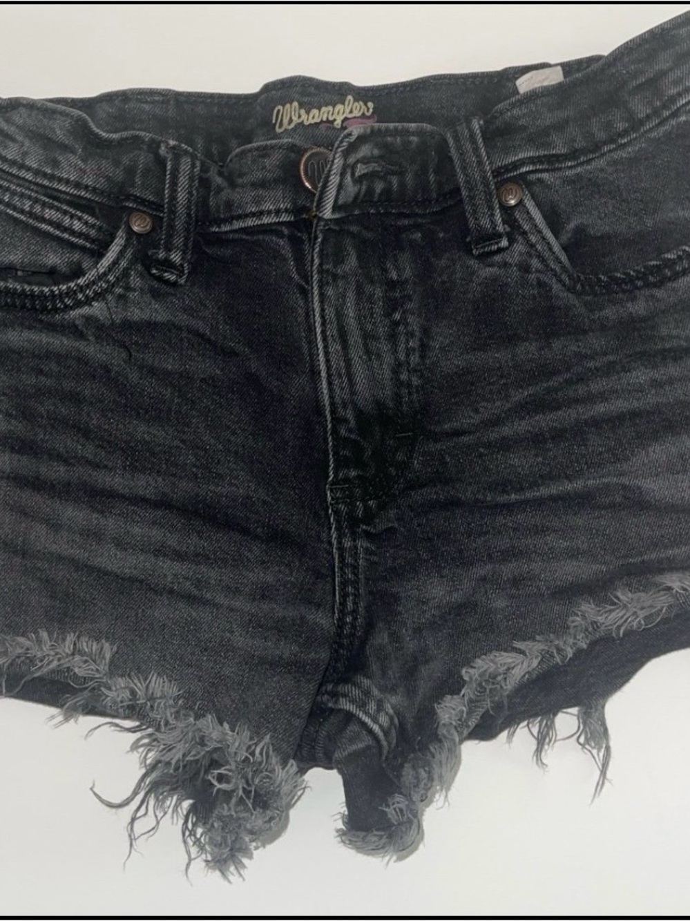 Wrangler Black Frayed Hem Denim Shorts